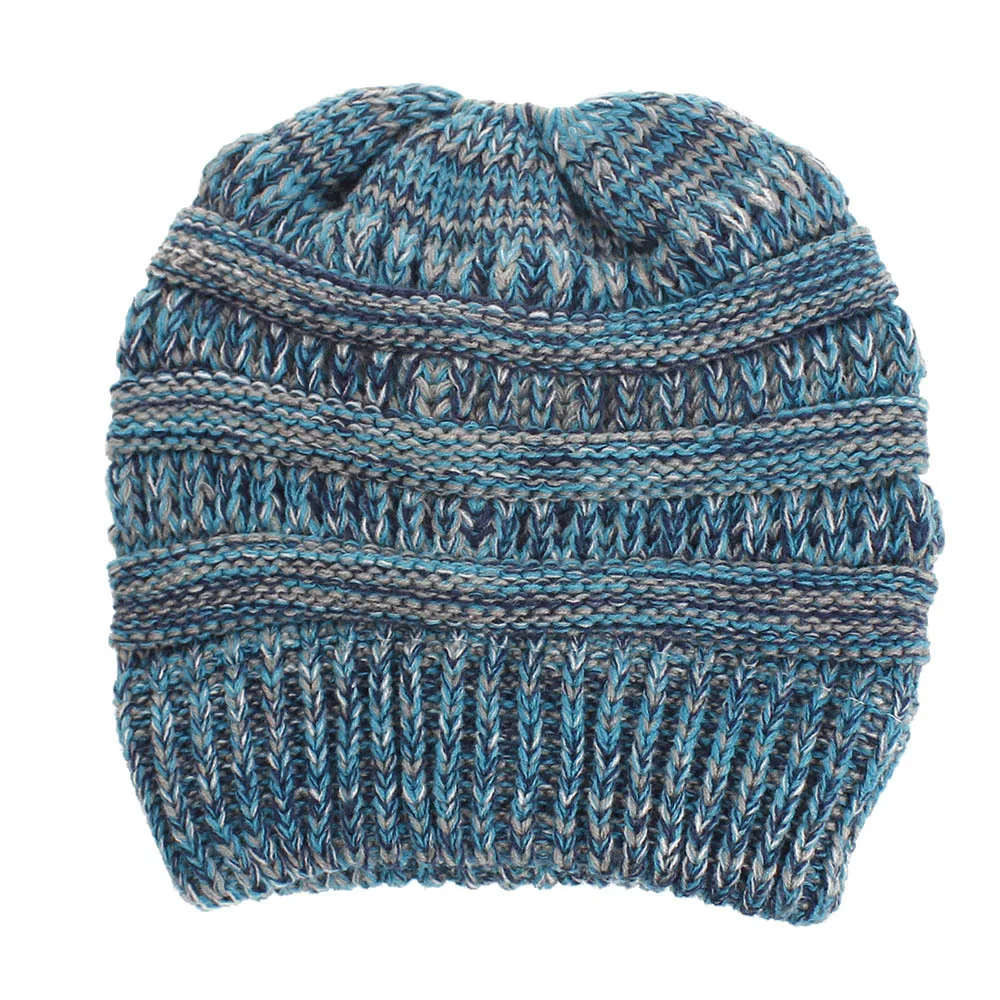 Шапка с хвостом, теплая вязаная эластичная шапка с отверстием для женщин и девушек зимой