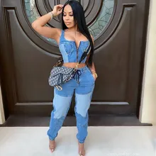 blue jean pant suits