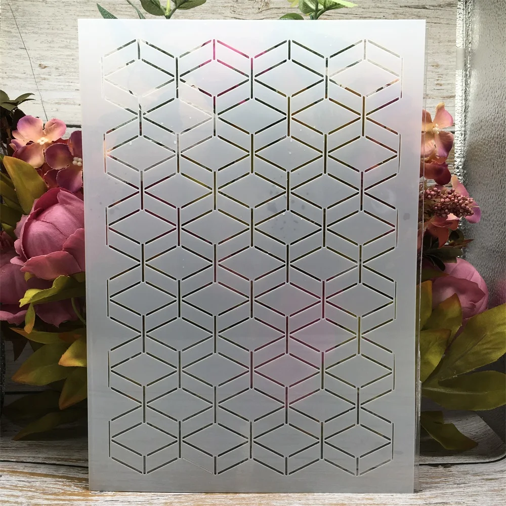 

A4 29cm 3D Cube Geometry DIY Layering Stencils Wall Painting Scrapbook Coloring Embossing Album Decorative Template