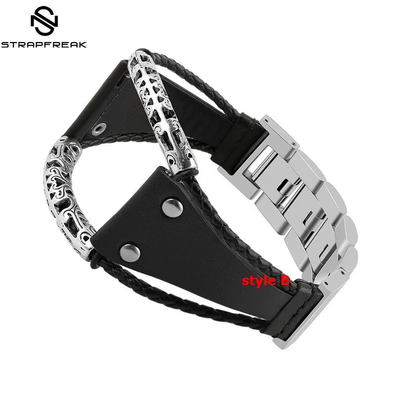 22 мм плетеный кожаный браслет для samsung Galaxy Watch 46 мм gear S3 модный браслет из нержавеющей стали ремешок для часов - Цвет ремешка: B-Black