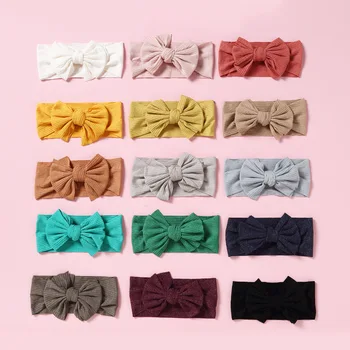 

15Pcs/Lot Solid Color Knitted Cotton Baby Girls Headband Soft Elastic Wide Side Hair Bands Bezel Wholesale Kids Hair Accessories