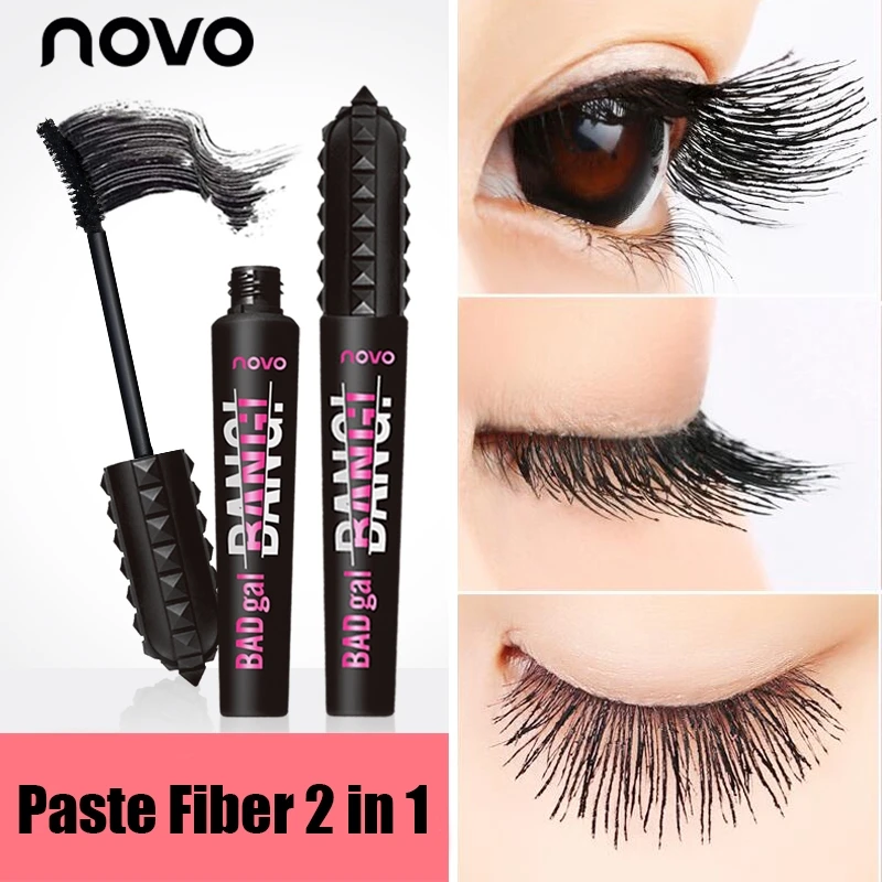 

NOVO Brand 2 In 1 Mascara 3d Fibers Mascara Lengthening Eye Lashes Thick Curling Natural Waterproof Makeup Mascara