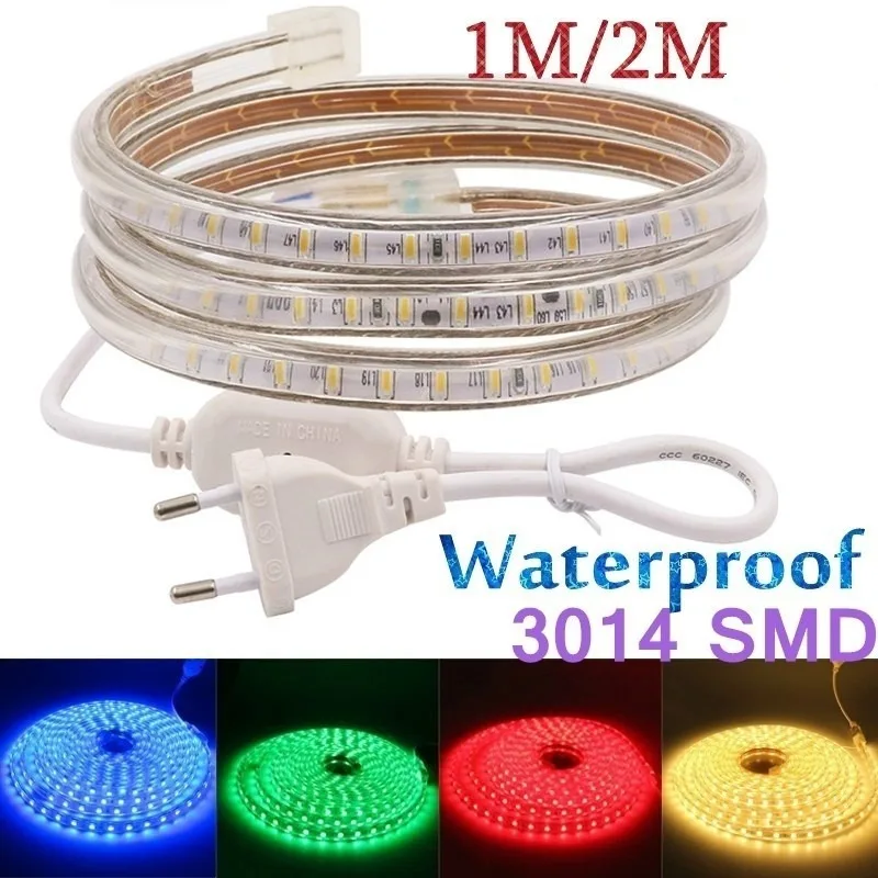 cheap 220V SMD 3014 Led 1m 2m 5m Waterproof USB Copper Wire Led Strip Flexible Light + Power Plug (Warm White Red Blue Green)