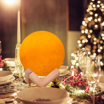 

3 Colors Creative Moon Lamp 3D Printed Lunar Lamp LED Night Light with Stand for Birthday Thanksgiving Christmas Gifts