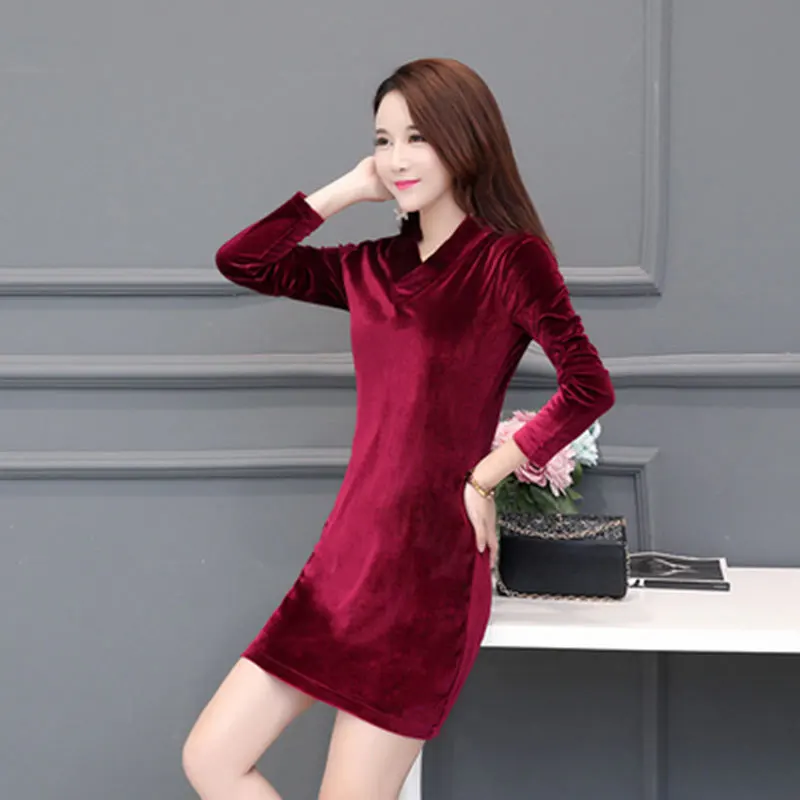 

Dress Spring 2019 Spring New Style WOMEN'S Dress Korean-style Solid Color Fashion Joint Slim Fit Sheath Gold Velvet Dress
