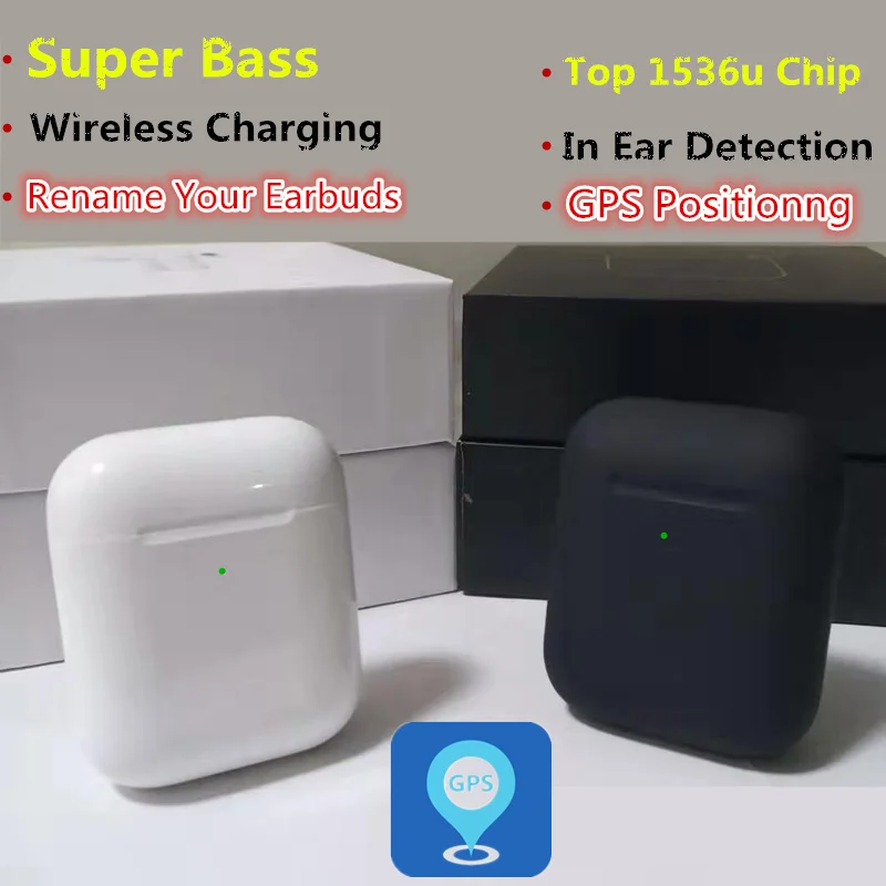 I9000 PRO TWS Super Bass Aire 2 gps Rename матовый черный Bluetooth наушники вкладыши Спортивная гарнитура поддержка ios13 1536U чип