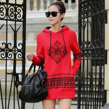 

Plus Size 2018 Spring New Women Hooded Sweatshirt Casual Loose Geometric Printed Full Sleeve Long Female Hoodies Tops B953