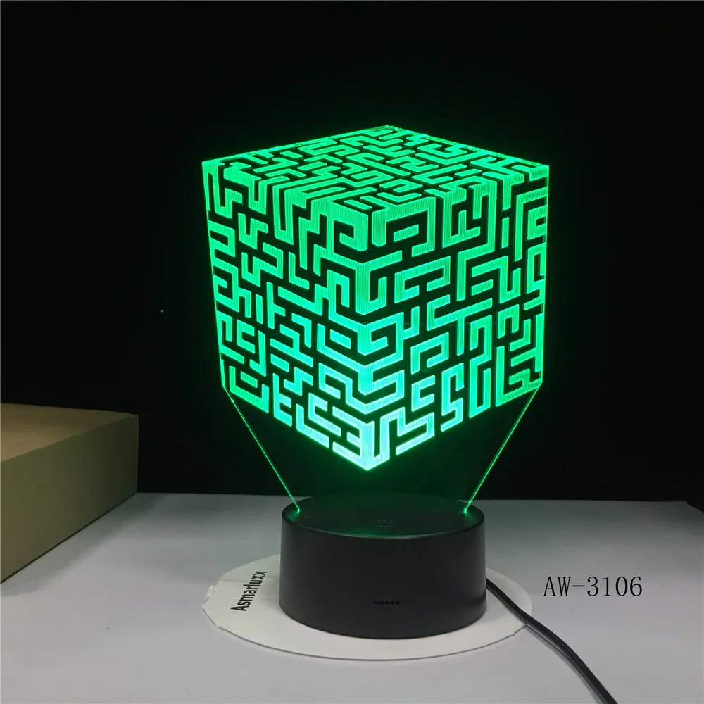 Кубическая лампа Quare 3D иллюзия светодиодная настольная 7 цветов изменение цвета