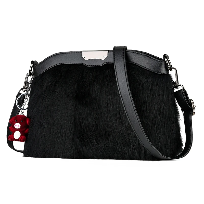 

Women Bags Rabbit Hair Genuine Leather Shoulder Bags For Ladies Crossbody Bags Luxury Designer Female Handbag 2019 New