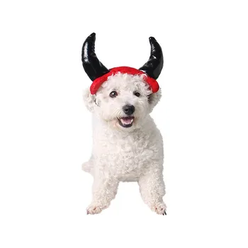 

Halloween Supplies Pet Cap for Small Dog and Cat Red & Black Cow Corner Little Devil Hat Pet Puppy Kitten Demon Headdress