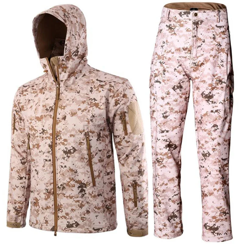 Тактические куртки для мужчин на открытом воздухе охотничья одежда ветрозащитные водонепроницаемые пальто мужские s камуфляж TAD мягкая оболочка Военная флисовая куртка - Цвет: Desert digital