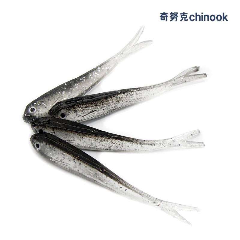 Chinook 5pcs Soft Bait Soft Fish Fork Tail with or without Hook Fish Artificial Silicone Fish Bait Fishing Tackle