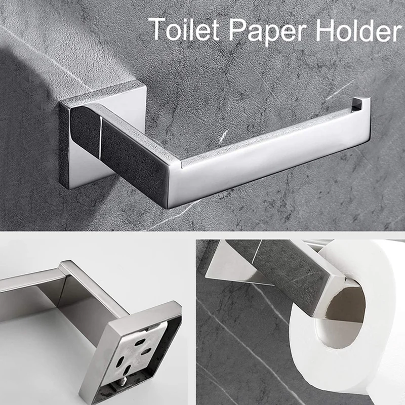 

Chrome Bathroom Hardware Accessory Set Including Towel Bar Toilet Paper Holder Towel Holder Robe Hook Premium SUS304 Stainless S