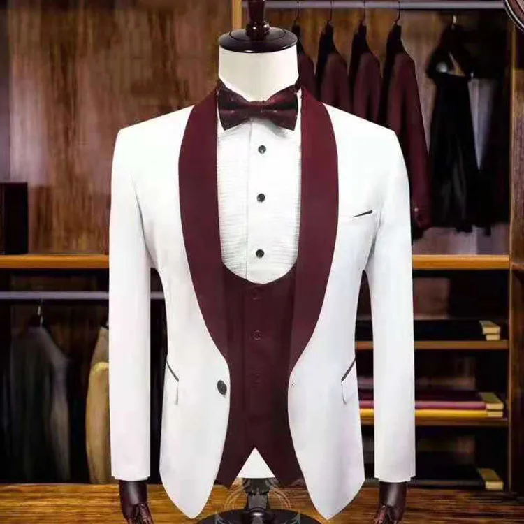 AntonioRicci 3 предмета Slim Fit размера плюс костюмы жениха для Для мужчин, на свадьбу, на выпускной, шерсть смокинг белый Для мужчин изготовленный на заказ, костюм со штанами - Цвет: White2