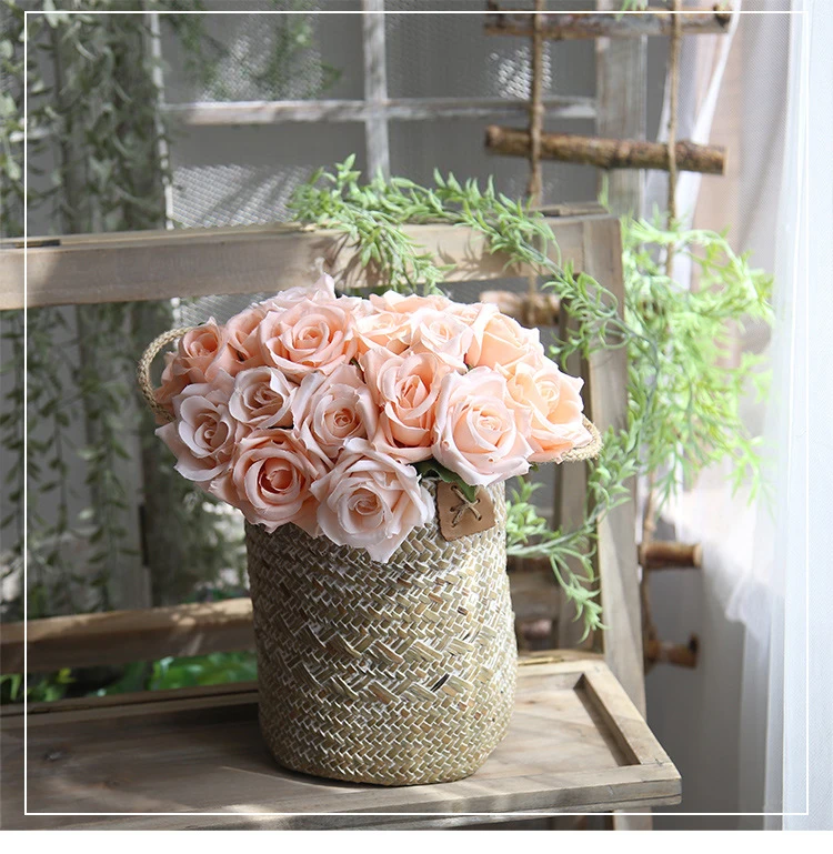 JAROWN Artificial Rose Silk Fake Flowers wedding Flowers Bouquet 9  Head Rose Flowers Home Decoration party decoration Indoor Flores (3)