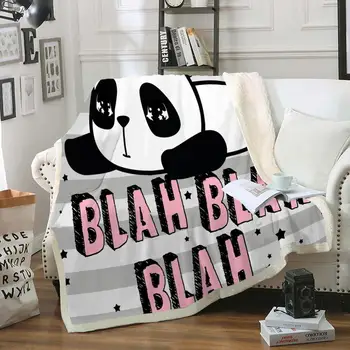 

Panda Sherpa Blanket on Bed Cartoon Plush Throw Blanket for Kids Bedspread Unicorn Panda Fluffy Blanket Black White Thin Quilt