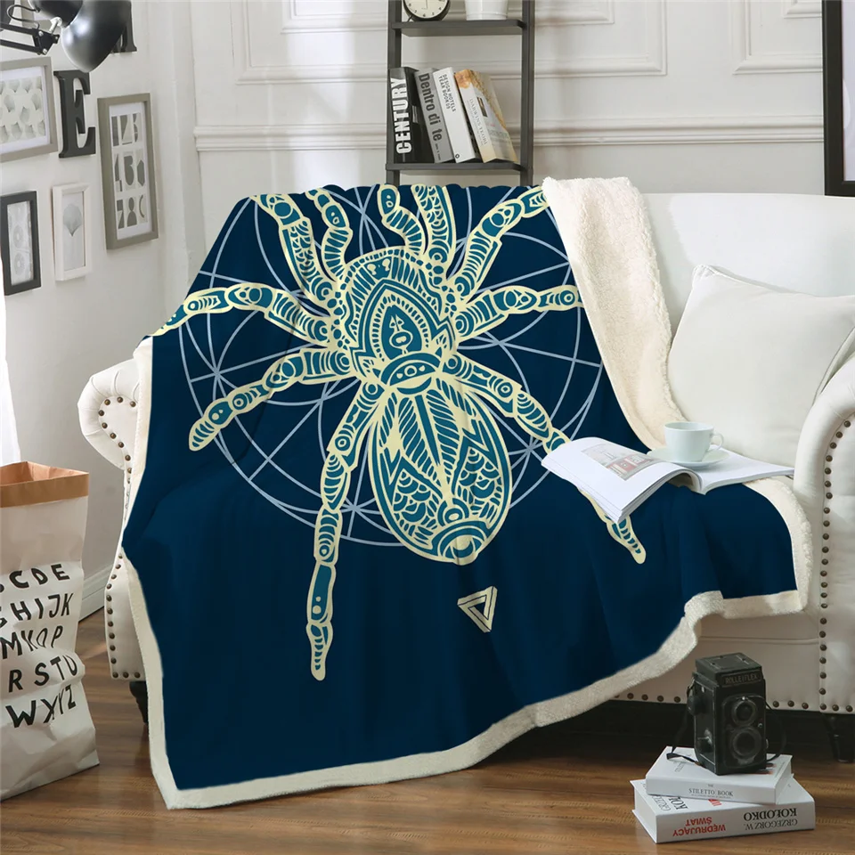 Постельные принадлежности, Outlet, одеяло с изображением паука шерпы, Геометрическая линия, художественное пледы, одеяло с изображением священных насекомых, на заказ, одеяло тарантула, синее одеяло для кровати