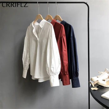 

Autumn Fashion Lantern Sleeve Blouse Women Cotton Loose Casual Shirt Top 2020 New CRRIFLZ