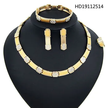 

Yulaili 2019 Fashion African Crystal Nigerian Wedding Bridal Jewelry Sets Gold-Color Necklace Earrings Bracelet Ring for Women