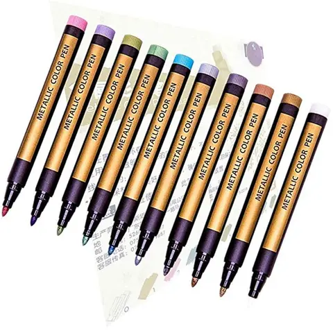 Metallic Marker Pens, Paint Pens Set of 10 Premium Colored Markers, Metallic Ink Art Pen for DIY Photo Album, Rocks, -