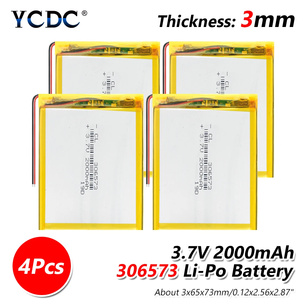 1/2/4Pcs 306573 3.7V 2000mAh lipo polymer lithium rechargeable battery for MP3 GPS navigator DVD recorder headset e-book cameras - Цвет: 4 PCS