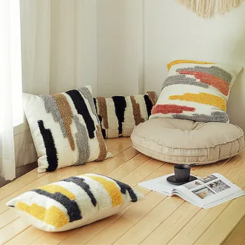 

Yellow Grey Embroidery Geometric Pillow Cover Home Decor Handmade Cushion Cover Beige Orange Pillow Case Pillow Sham 30x50cm