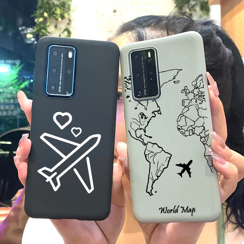 Чехол для телефона Huawei P40 P30 P20 P10 Pro Lite Plus с картой мира матированные силиконовые