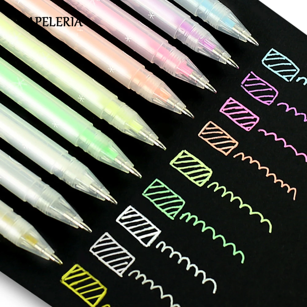 

PAPELERIA 9pcs Color Marker Pens Gold White Highlighter Gel Pen School Paint Art Stationery Hand-painted Hook Line Markers