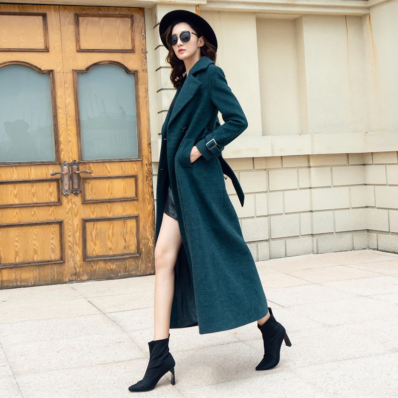 Casaco Feminino,, женское, плюс размер, осень, зима, Cassic, простое, шерсть, макси, длинное пальто, женский халат, верхняя одежда, Manteau Femme - Цвет: Green