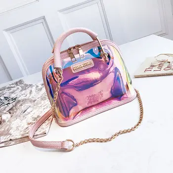 

2018 Jelly Transparent Two-piece Satchel Bag Women's One Shoulder Summer Mini Shell Bag Slant Span Small Bag Handbag Women Bag