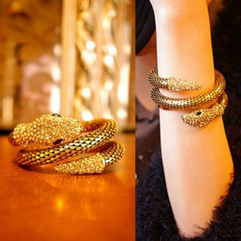 Punk Gold Color Snake Bangle Retro Club Snake Spiral Bracelet Upper Arm Cuff Armlet Armband Bangle Jewelry Gifts 1pc