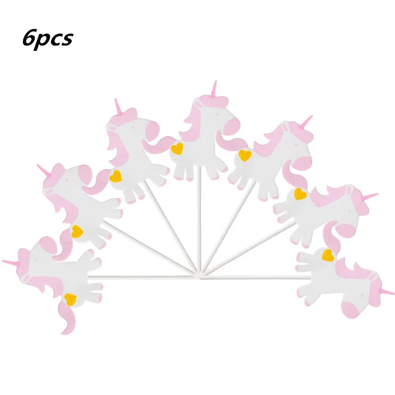 24 шт Единорог Радужный торт, топперы, капкейки обертки для именинного пирога для украшения детского душа Единорог вечерние принадлежности - Цвет: 6pcs topper