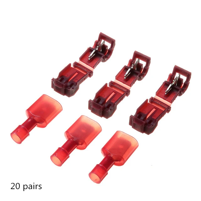 20 pairs 40PCS Red 30/60 шт., коннекторов для электрических проводов, разъемы и клеммы для проводов, обжимная Клемма Scotch Lock быстрый зажим для 22-10AWG Электрический автомобильный аудио комплект набор инструментов - Цвет: 20 pairs 40PCS Red