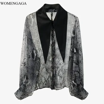 

WOMENGAGA 2020 Spring Summer New Serpentine Perspective Loose Lantern Sleeve Shirt Girl Female Street Trendsetter Print W0017