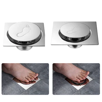 

Shower Square Hotel Pedal Type Durable Stainless Steel Bathroom Deodorant Cover Floor Drain Easy Clean Silver Waste Bouncing