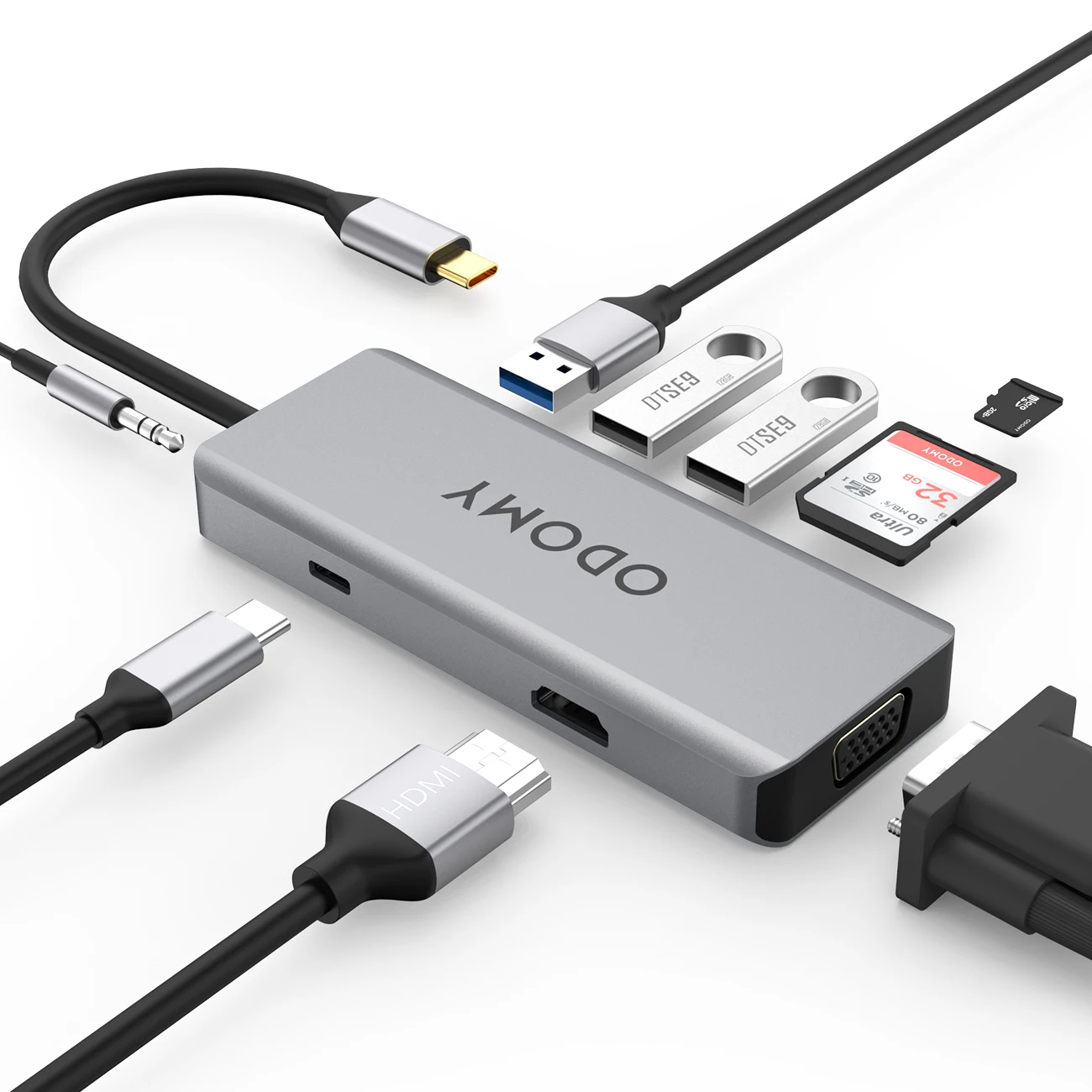 9 в 1 USB C концентратор с 3,5 мм Аудио HDMI LAN TF \ SD слот USB 3,0 2,0 для iPhone Macbook huawei samsung type-C адаптер многопортовый