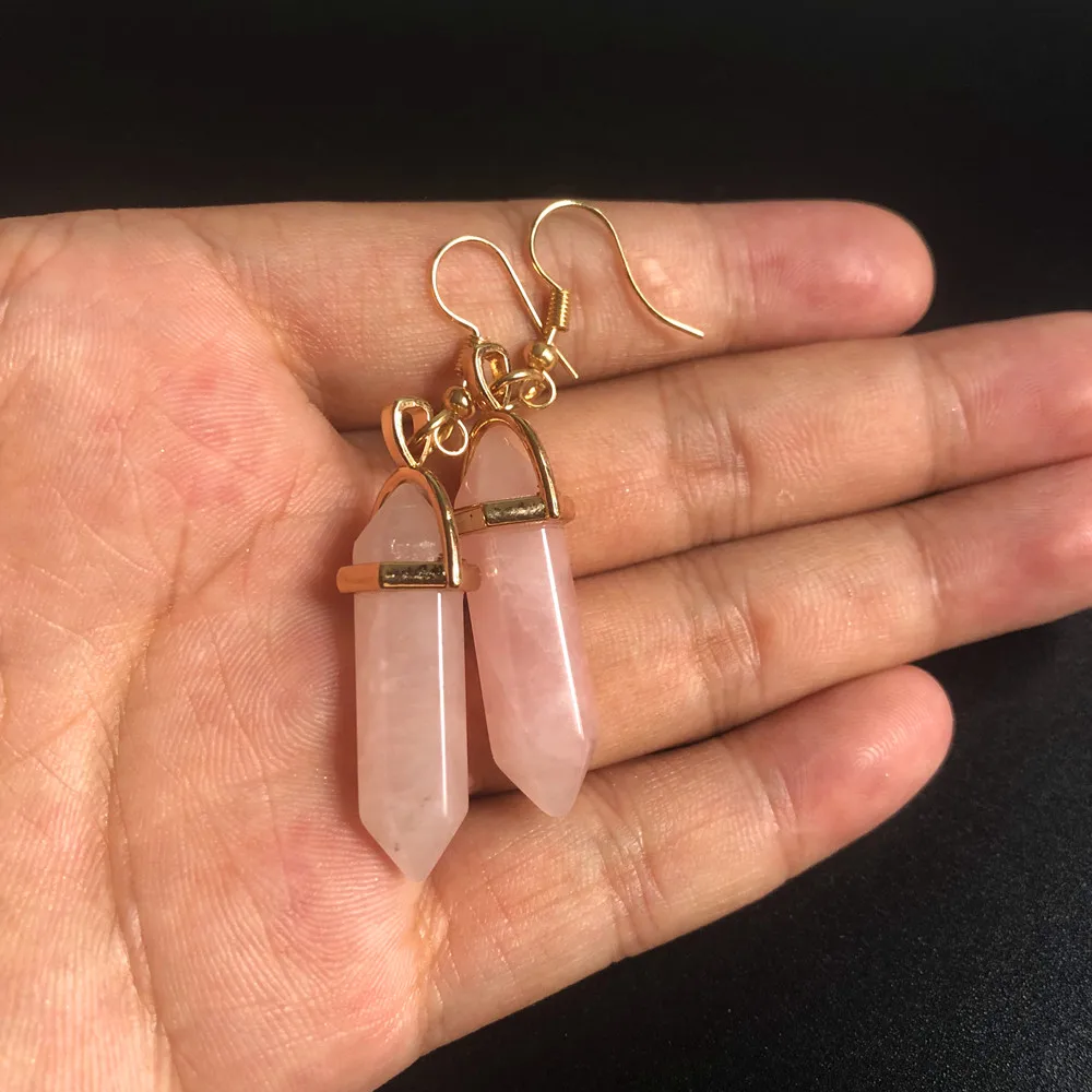 Серьги из натурального камня женские шестигранные цилиндрические подвески