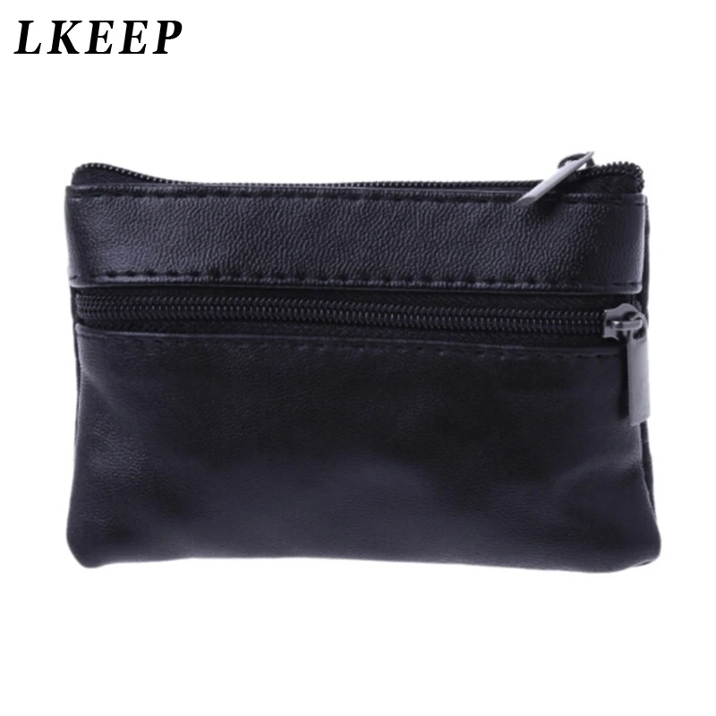 Men's Coin Purse Black Leather Single Zipper Multi-Function Mobile Phone Coin Purse Fashion Men's Mini Wallet