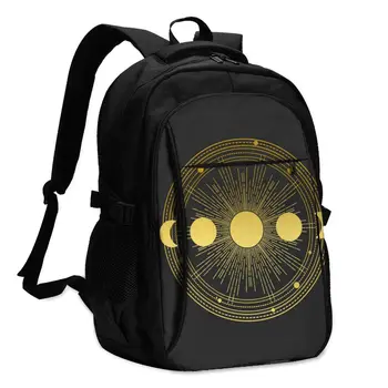 

Backpack USB Charge Women Composition With Sun Moon Orbits Student Backpack Letters Print School Bag Teenager Girls Backpack