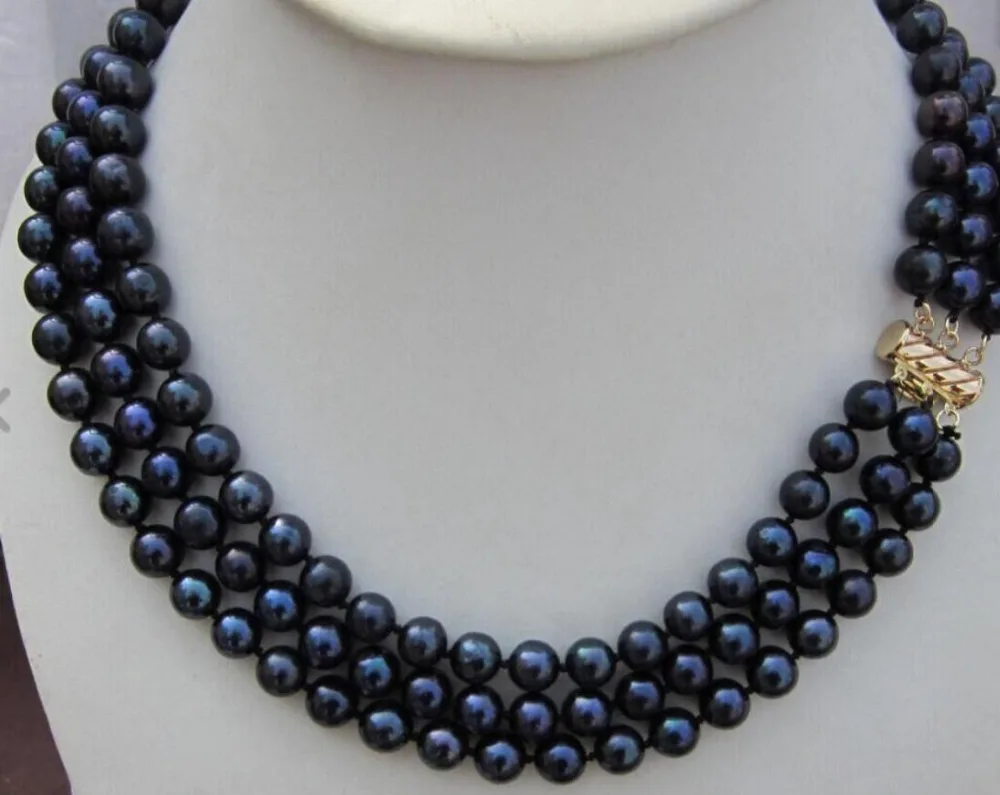 

>>>>noble jewelr 17-19 8-9-MM-SOUTH-SEA-NATURAL-black-PEARL-NECKLACE-14K-CLASP
