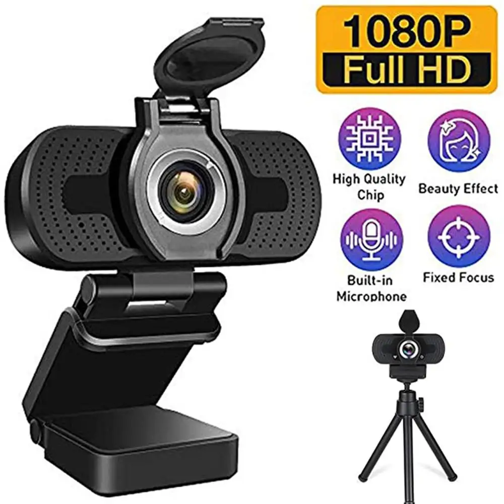 

Webcam Full hd 1080P Live Video Webcam With Cover ABS Optical Lens USB Plug And Play web camera With Microphone