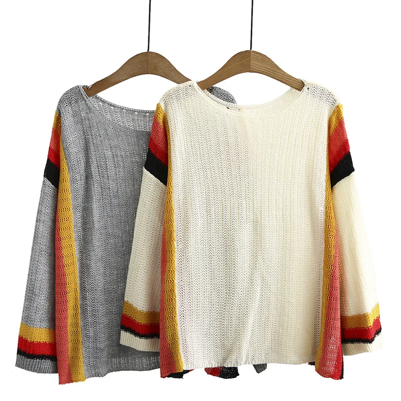 

2020 Autumn Europe and America WOMEN'S Dress New Style Slit Hemline at Hem Rainbow Sweater Female 2037
