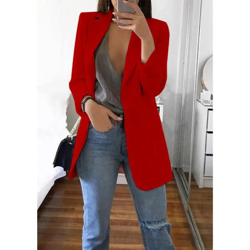 lower price  Casual Jackets For Women Slim Long Sleeves Turn-Down Collar Ladies Jackets Cardigan Mid Solid Femal
