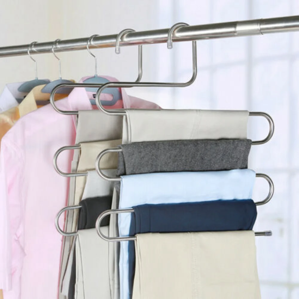 

Description: Name: Stainless steel multi-function S-type storage pants rack magic multi-layer hangers non-slip pants hanging sea