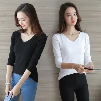 

2020Autumn AndSpring New Style WOMEN'S Long-sleeved T-shirt Solid Color Korean-style Slim Large Size Tops Wholesale