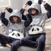 Couple Pyjamas Women Mens Flannel Velvet Warm Autumn Winter Pajamas Animal Cartoon Cute Home Service Sexy Soft Nightwear