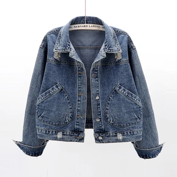 

Harajuku Frayed Short Denim Jacket Women 2020 Spring Autumn Vintage Jeans Jacket Korean Loose Long sleeve Coat Outerwear Female