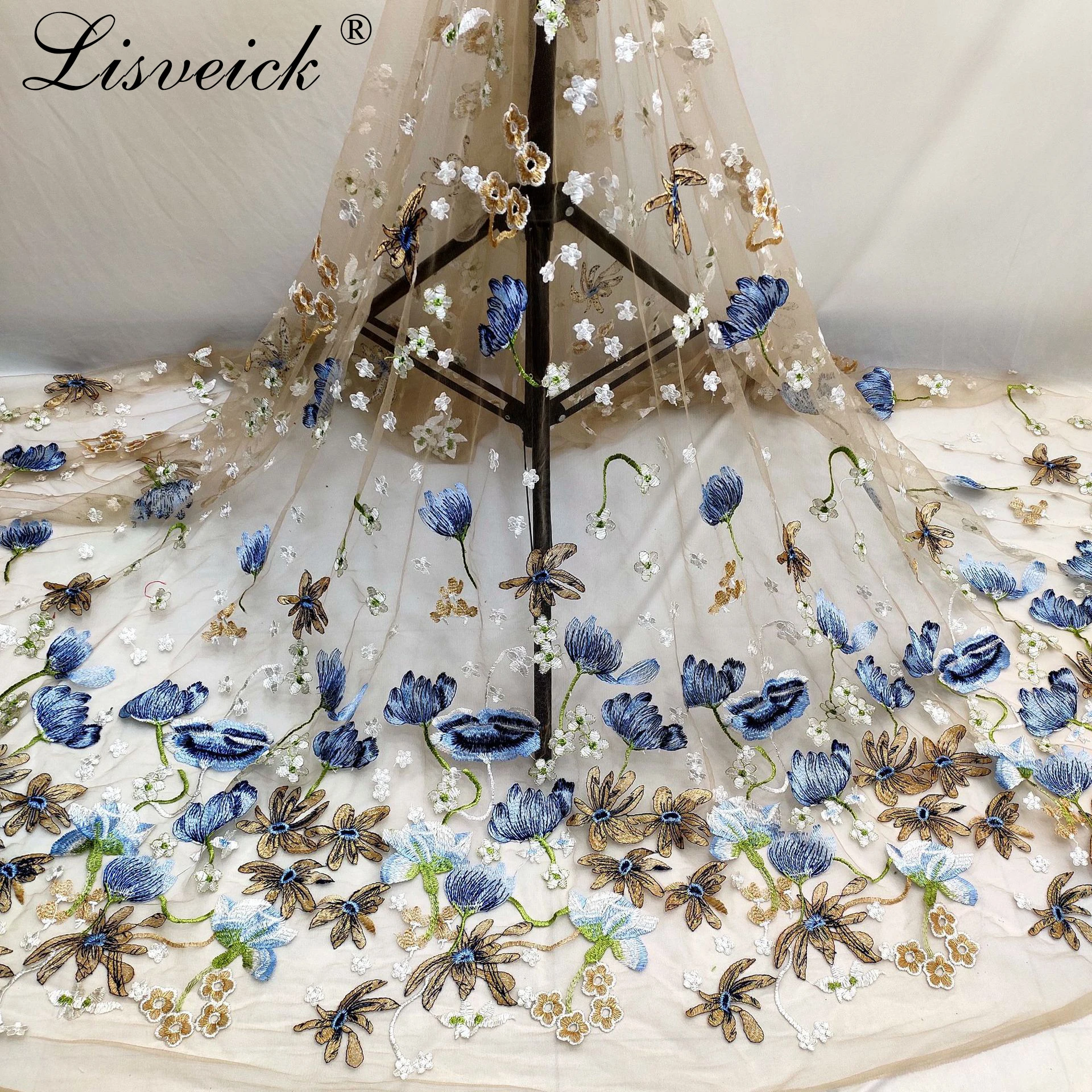 1 ярд новая сетка многоцветная вышивка цветок кружевная ткань diy одежда юбка платье кружевная ткань