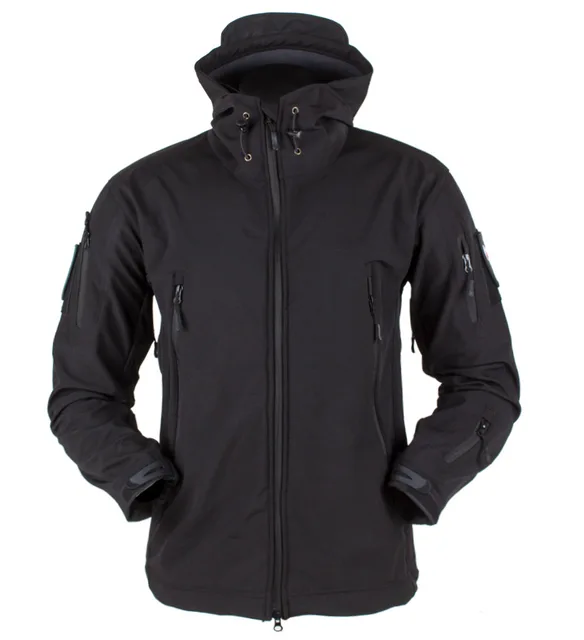 Outdoor Hiking Jacket+Shirts Soft Shell Outwear Windproof Windbreaker Military Shirt Tactical Fleece Jackets Hunting Clothes Set Black jacket