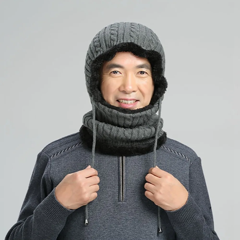 Knitted Balaclava Autumn Winter Drawstring Fluffy Face Mouth Mask Scarf Hat For Women Men New